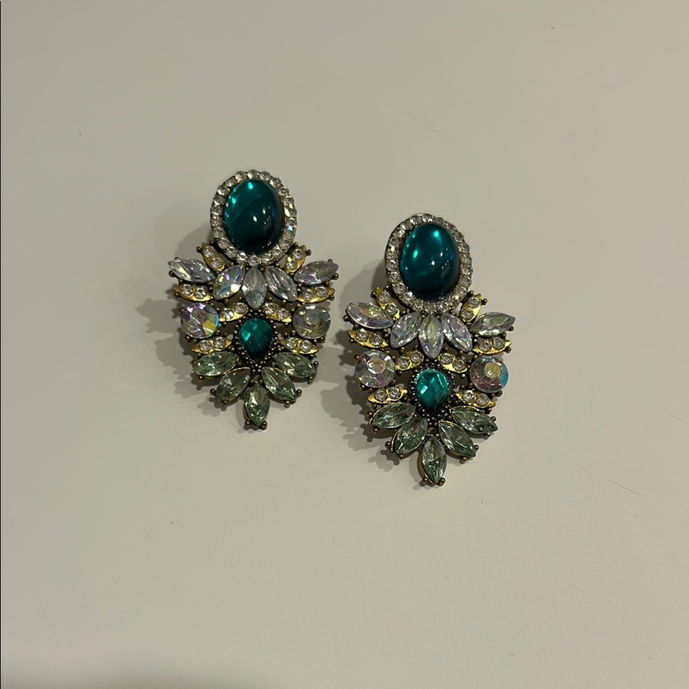 Elegant Teal and Silver Statement Earrings